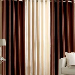 Panipat Textile Hub Brown & Cream 3 Pcs Door Curtains-32