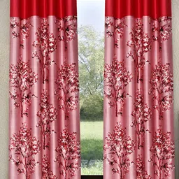 Fashion String Pink & Maroon 2 Pieces Floral Printed Window Curtains-picture-19