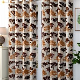 Panipat Textile Hub Brown & Off White 2 Pieces Floral Door Curtain-image-73