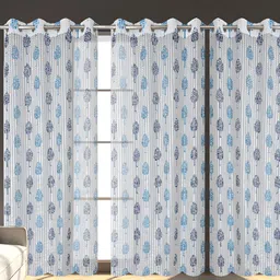 Panipat Textile Hub Blue & White 4 Pieces Striped Long Door Curtains-image-63