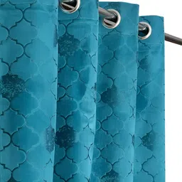 RIDHAAN Blue 2 Pcs Velvet Emboss Texture Room Darkening Window Curtains-image-87
