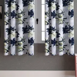 LA VERNE Grey & Blue 2 Pieces Floral Window Curtains-image-49