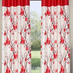 Fashion String White & Red 2 Pieces Floral Printed Door Curtains-image-71