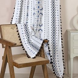 HOMEMONDE White & Blue Geometric Room Darkening Long Door Curtain-image-5
