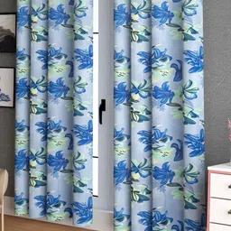 LA VERNE Blue & Green 2 Pieces Floral Door Curtains-image-84
