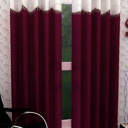 Panipat Textile Hub Maroon & White 2 Pcs Door Curtain-42