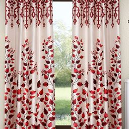Home Sizzler Maroon & Beige 2 Pieces Floral Window Curtains-18