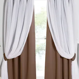 BFAM Brown & White Black Out Window Curtain-image-4