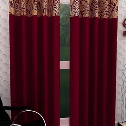 Panipat Textile Hub Maroon 2 Pieces Floral Eyelet Door Curtains-image-63
