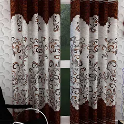 Panipat Textile Hub Brown & White 2 Pieces Floral Door Curtains-image-51