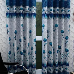 Panipat Textile Hub Blue & Grey 2 Pieces Floral Long Door Curtains-image-70