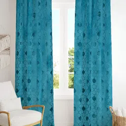 Panipat Textile Hub Blue 2 Pieces Geometric Printed Room Darkening Window Curtains-image-81