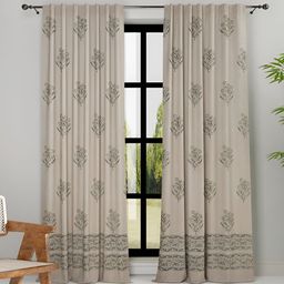 Fabindia Green & Beige Floral Printed Cotton Window Curtain-11