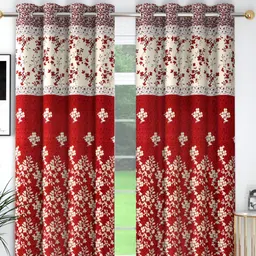 Panipat Textile Hub Maroon & Cream 2 Pieces Floral Room Darkening Long Door Curtains-18