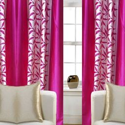 Panipat Textile Hub Pink & White 2 Pieces Floral Printed Door Curtains-image-50
