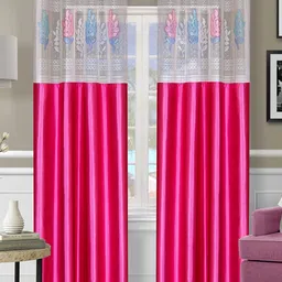 ROMEE Pink & White Set of 2 Floral Sheer Long Door Curtain-12