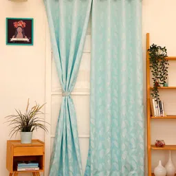 Ariana Blue & White Feather Black Out Door Curtain-image-41