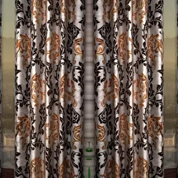 Panipat Textile Hub White & Brown 4 Pieces Floral Long Door Curtain-image-93