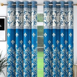 Panipat Textile Hub Blue & White 2 Pieces Floral Room Darkening Door Curtain-13