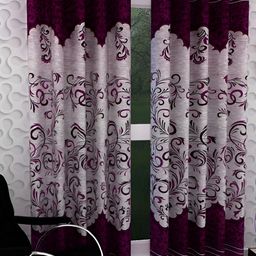 Panipat Textile Hub Maroon & Black 2 Pieces Floral Eyelet Door Curtain-image-62