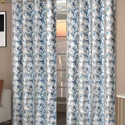 Panipat Textile Hub Blue & White 2 Pieces Floral Printed Room Darkening Long Door Curtains-image-59