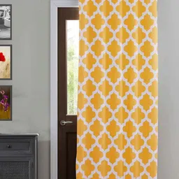 HOMEMONDE Yellow & White Geometric Cotton Room Darkening Long Door Curtain-image-61