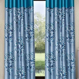 Fashion String Blue & White 2 Pieces Floral Printed Door Curtains-image-94