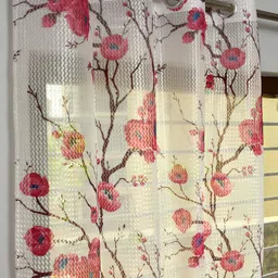 Panipat Textile Hub Pink & White 2 Pcs Floral Window Curtain-image-91