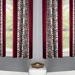Panipat Textile Hub Maroon & Grey 4 Pieces Floral Printed Window Curtains-3