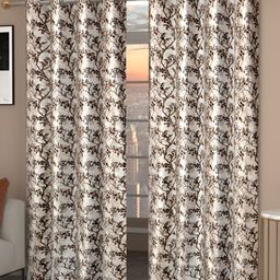 Panipat Textile Hub Brown & White 2 Pieces Floral Room Darkening Long Door Curtains-image-14