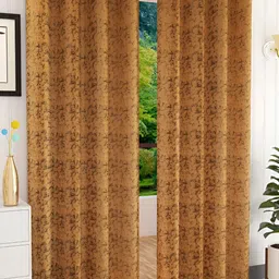 Panipat Textile Hub Yellow 2 Pieces Abstract Velvet Room Darkening Long Door Curtains-image-61