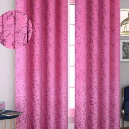 Panipat Textile Hub Pink 2 Pieces Abstract Printed Velvet Room Darkening Door Curtains-image-97