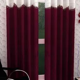 Panipat Textile Hub Maroon & White 2 Pieces Long Door Curtains-image-92