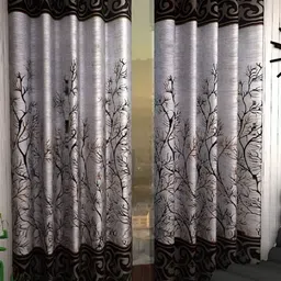 Panipat Textile Hub Brown & Grey 2 Pieces Semi Transparent Window Curtain-picture-18