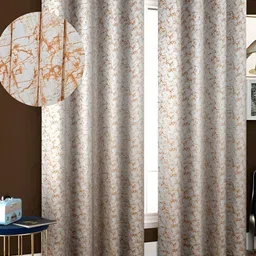 Panipat Textile Hub White & Brown 2 Pcs Room Darkening Long Door Curtain-image-86