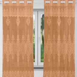 Kuber Industries Gold Toned 2 Pieces Ethnic Motifs Room Darkening Window Curtain-image-28