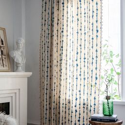 Huesland White & Blue 1 Piece Striped Cotton Room Darkening Window Curtain-image-4