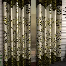 Panipat Textile Hub Green & Beige 2 Pcs Floral Room Darkening Door Curtain-image-35
