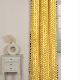 HOMEMONDE Yellow & White Geometric Room Darkening Long Door Curtain-image-25
