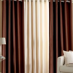 Panipat Textile Hub Brown & Cream-Coloured 3 Pieces Window Curtains-54