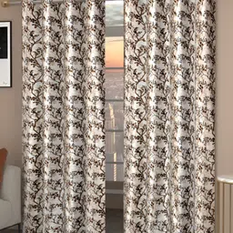 Panipat Textile Hub Brown & White 2 Pcs Floral Room Darkening Door Curtain-image-12