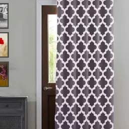 HOMEMONDE Grey & Lavender Geometric Cotton Room Darkening Long Door Curtain-image-96