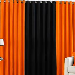Panipat Textile Hub Black & Orange 3 Pieces Long Door Curtains-image-32