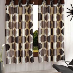 Cortina Brown & Cream-coloured Set of 2 Fancy Valance Polka Printed Window Curtains-picture-36