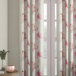 Aura Pink & White Floral Printed Jute Cotton Room Darkening Door Curtain-picture-38