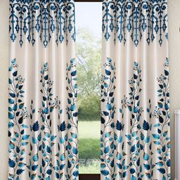 Home Sizzler Blue & Cream 2 Pieces Floral Door Curtains-40
