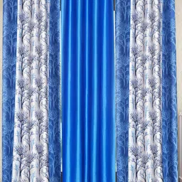 Fashion String Blue & White 3 Pieces Tree Printed Window Curtain-image-84