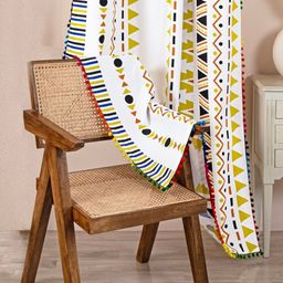 HOMEMONDE Yellow & White Geometric Room Darkening Window Curtain-image-62