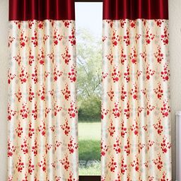 Home Sizzler Cream & Maroon 2 Pieces Floral Window Curtain-6