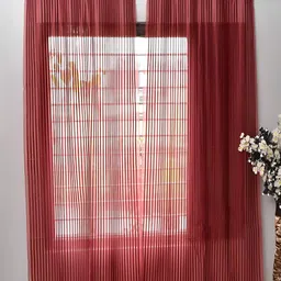 Panipat Textile Hub Maroon 2 Pieces Self Design Net Sheer Door Curtains-0